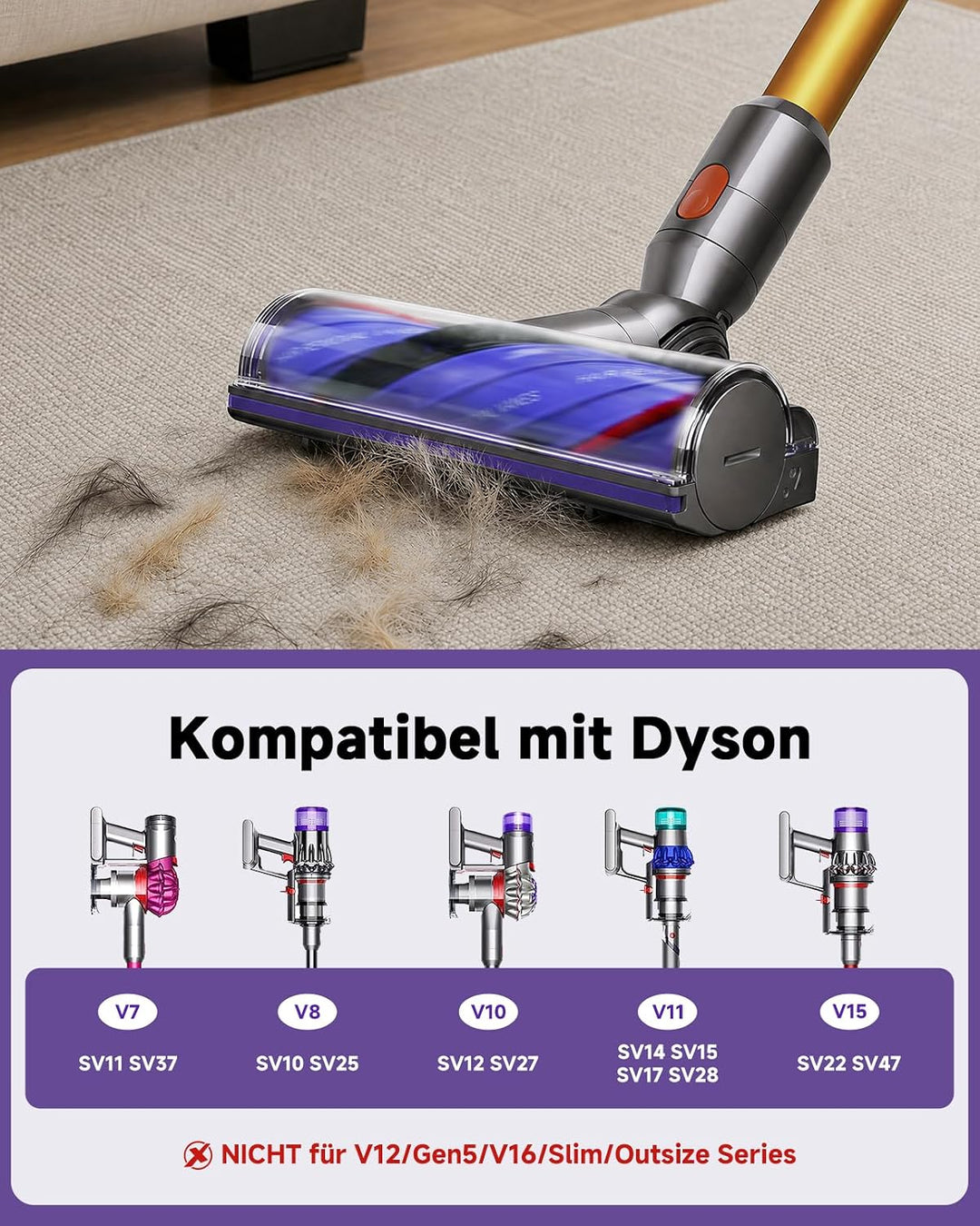 Bodendüse für Dyson V7 V8 V10 V11 V15 Staubsauger Ersatzteil,Upgrade Anti-Verheddern Bürste Direktan