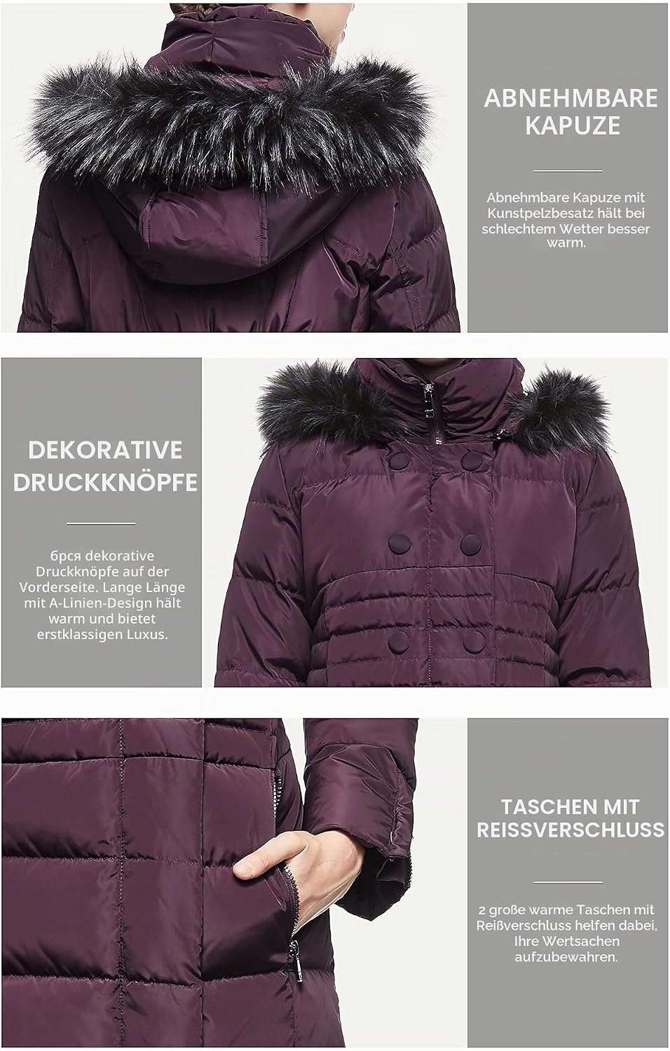 Orolay Damen Daunenmantel Lang Warm Winterjacke mit Kapuze Kunstpelz XS Armeegrün, XS Armeegrün