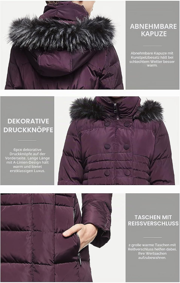 Orolay Damen Daunenmantel Lang Warm Winterjacke mit Kapuze Kunstpelz XS Armeegrün, XS Armeegrün