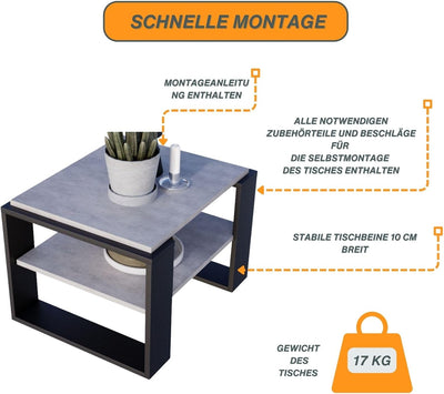 CraftPAK Wohnzimmer Tisch für Couch aus hochwertigem Holzwerkstoff, Stabiler & moderner Couchtisch m