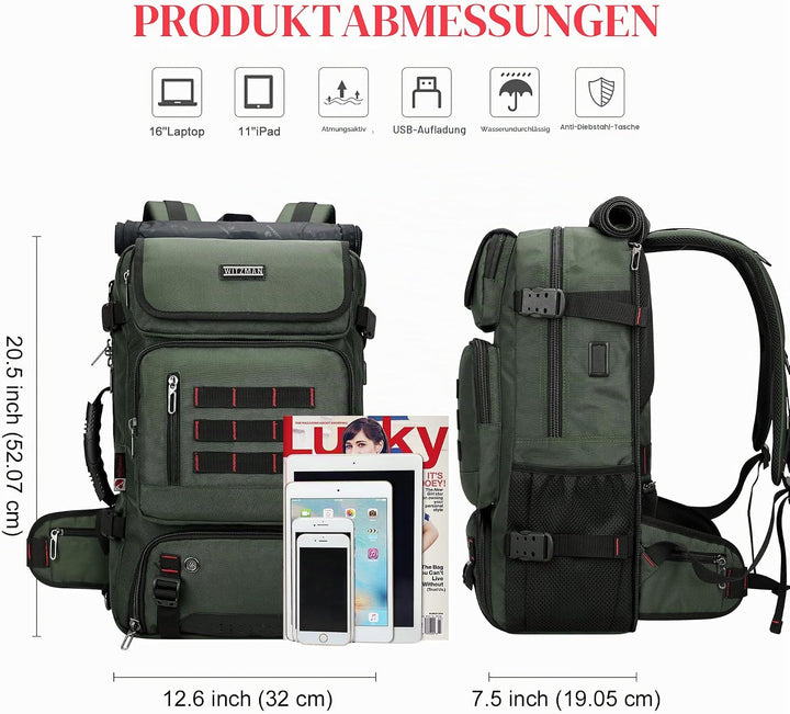 WITZMAN Reiserucksack Herren Gross Nylon Laptop Rucksack Fit 16 Zoll Reiserucksack Reisetasche mit S