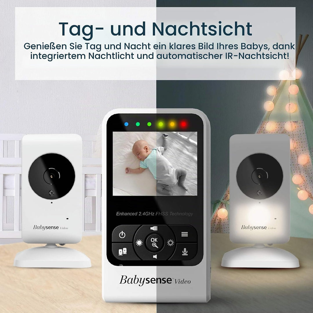 Babysense Video-Babyphone Zwei Kameras und Audio, Grosser Reichweite, Anzeige der Raumtemperatur, Na