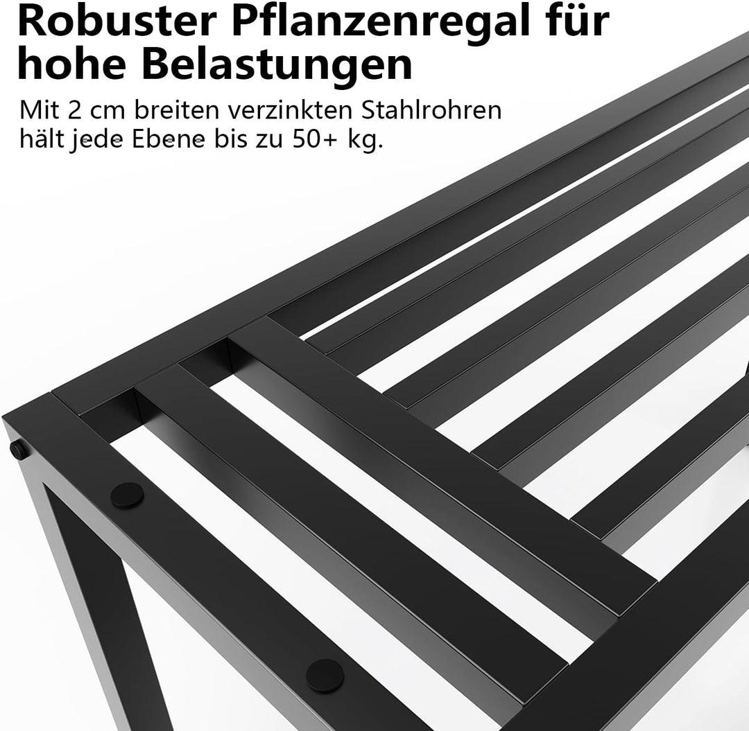 Pflanzenständer Indoor Outdoor,3 Etagen Metall Blumenstände Schwarz Rostfest Blumenhocker,Pflanzenre