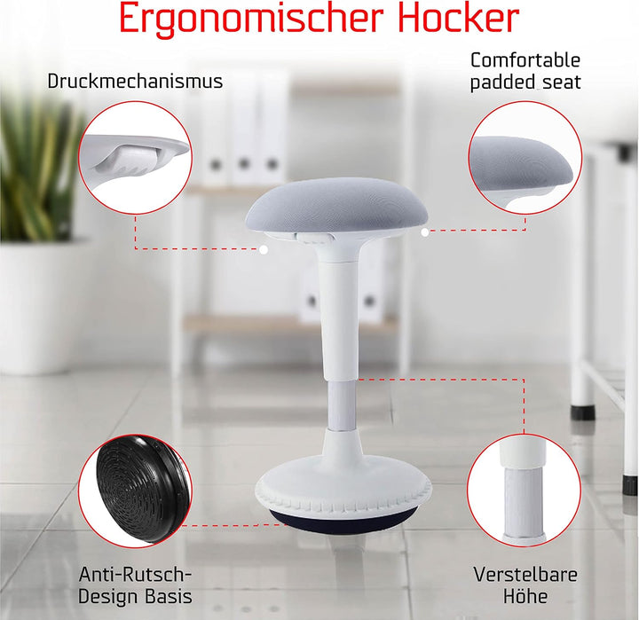 Dynaseat Ergonomischer Hocker höhenverstellbar zum Sitzen & Stehen (Weiss, 65-85 Variante) - Sitzho