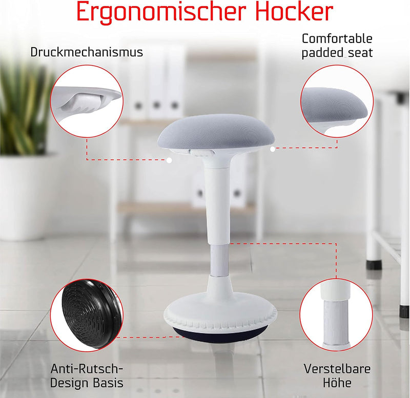 Dynaseat Ergonomischer Hocker höhenverstellbar zum Sitzen & Stehen (Weiss, 65-85 Variante) - Sitzho