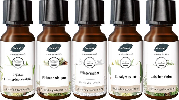 Saunabedarf Schneider - Aufgussset refresh your mind - 5 x 20 ml Inhalt - waldig-frischer Saunaaufgu