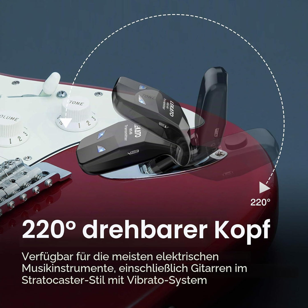 LEKATO 2,4 GHz kabelloses Gitarrensystem, kabelloser Gitarrensender und -empfänger, wiederaufladbare