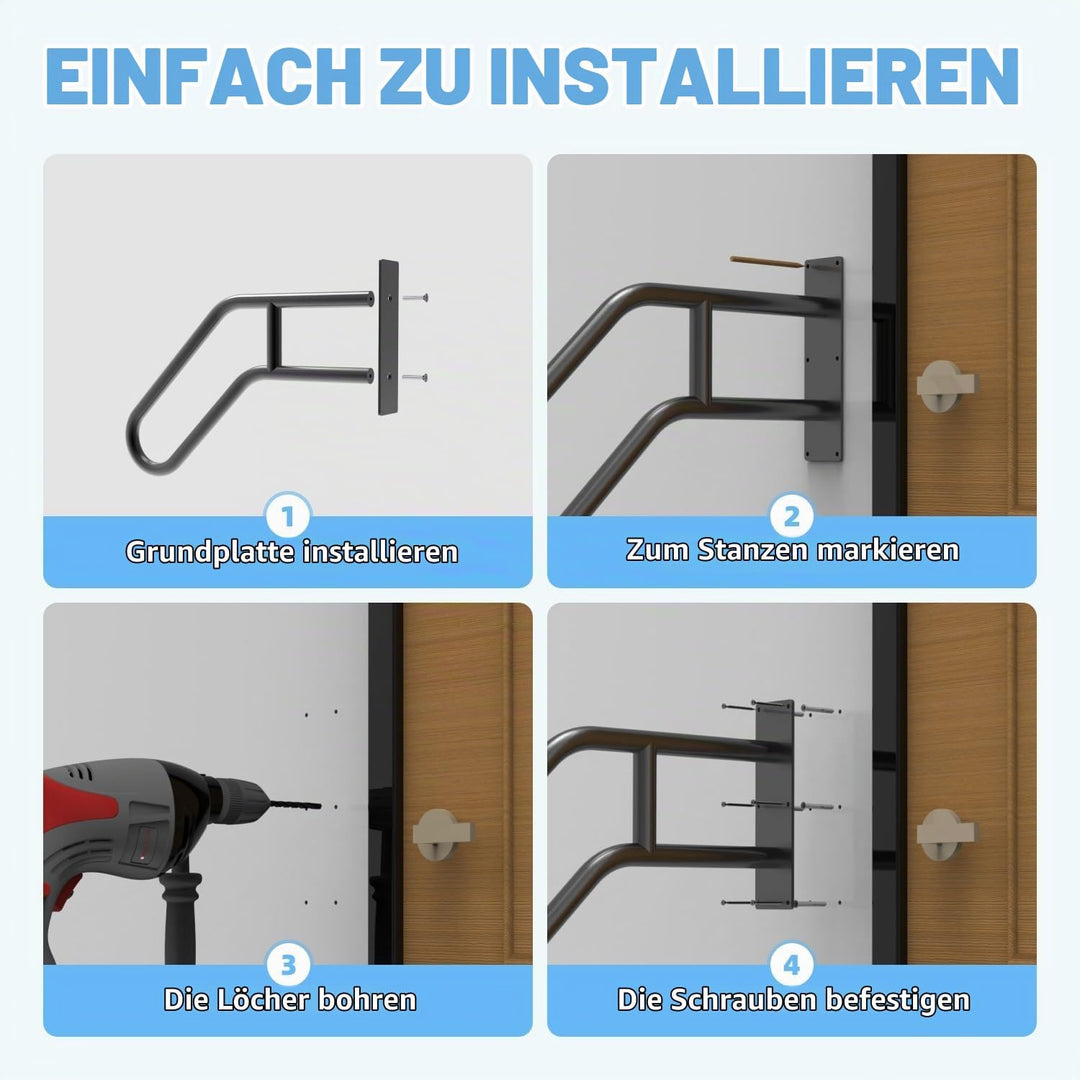 YEOOE Wandhalterung Handlauf Treppe, U-förmiger Handgeländer für 1 bis 3 Stufen, Mattschwarzes Trepp