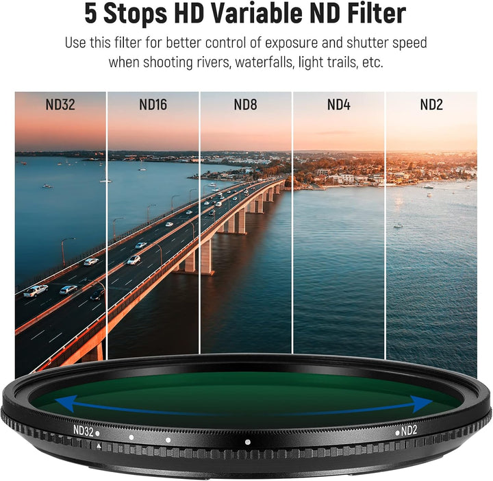 NEEWER 62mm Magnetischer variabler ND Filter ND2-ND32 (1-5 Stopps)mit magnetischem Adapterring,HD ei