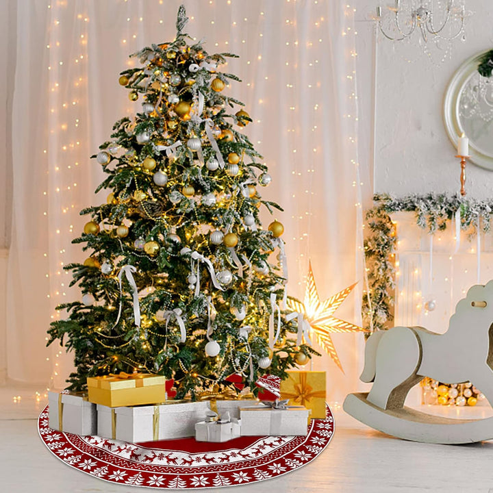Weldomcor Weihnachtsbaum Rock 122cm Gestrickte Weihnachtsbaumdecke Pad Runde Elch Schneeflocken Gros