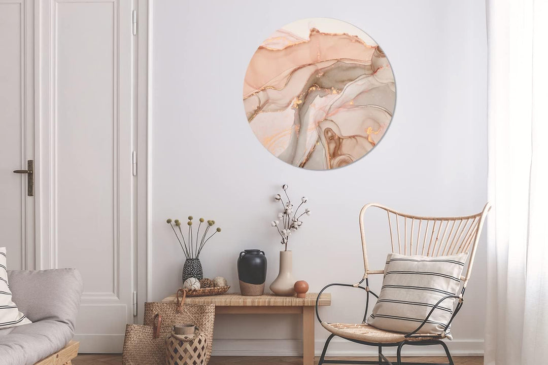 Wandbild Rund Wanddeko Deko Wohnzimmer Bilder 90x90 cm Marmor - Rosa - Rosa, 90x90 cm
