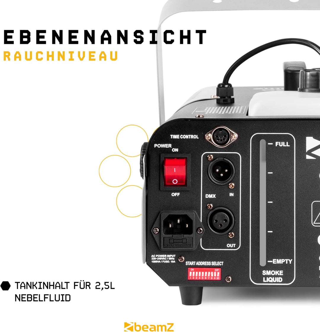 BeamZ S1500 - Nebelmaschine 1500 Watt, Fogger, Party Rauchmaschine, Fog Machine mit Intervall, Timer