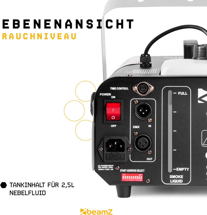 BeamZ S1500 - Nebelmaschine 1500 Watt, Fogger, Party Rauchmaschine, Fog Machine mit Intervall, Timer