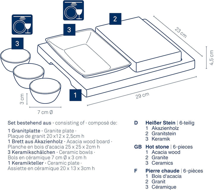 kela 16629 Heisser Stein, Granit, Akazienholz, Keramik, dunkelgrau, braun, weiss