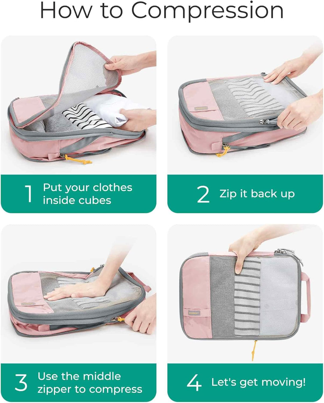 BAGSMART Packing Cubes Compression 6 Stück, Rucksack Koffer Organizer Packtaschen, Wasserdicht Packw