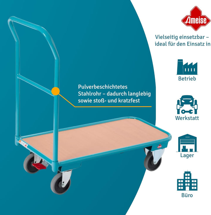 Ameise Magazinwagen | 200 kg Tragkraft | HxBxT 91 x 45 x 95 cm | Ladefläche BxT 45 x 85 cm | 4 TPE-R
