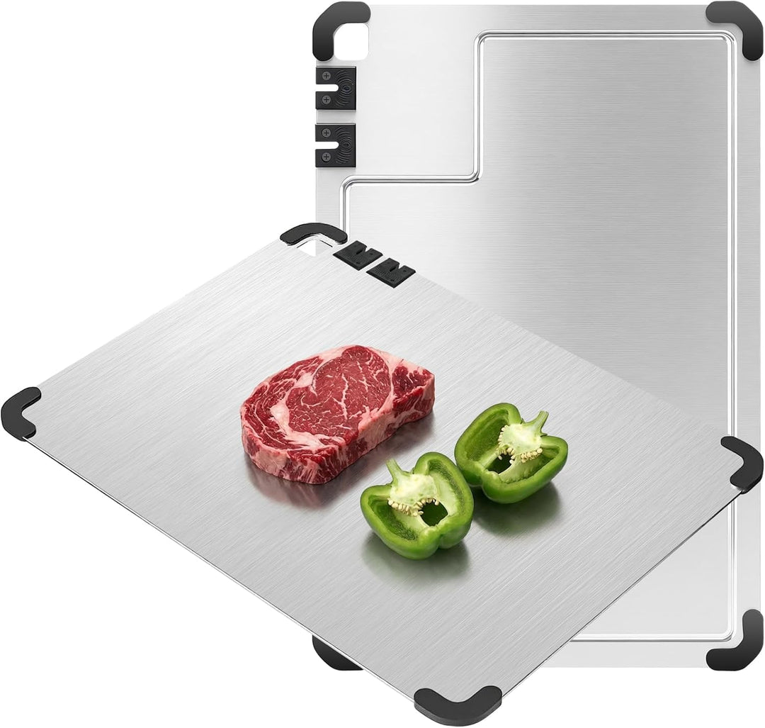 Schneidebrett Edelstahl Upgrade - Cutting Board Antibakterielles Schneidebretter mit Saftrille, Inte