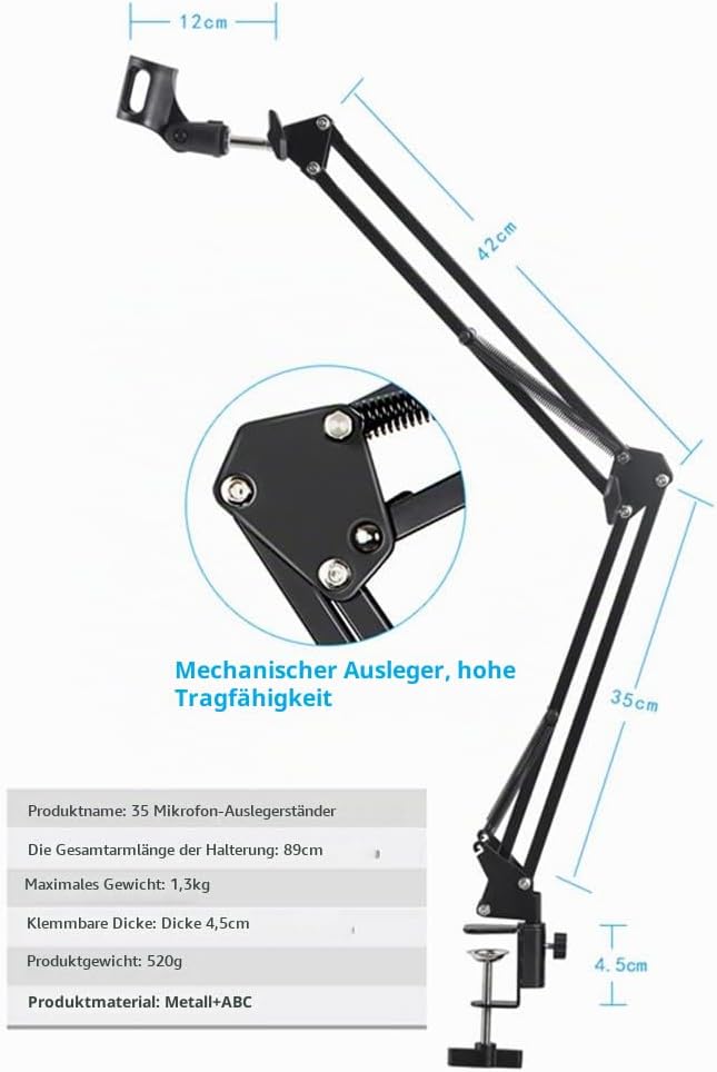 Micfuns Verstellbarer Mikrofonständer Professioneller Mikrofonhalter mit Spinne und Adapter für Stud
