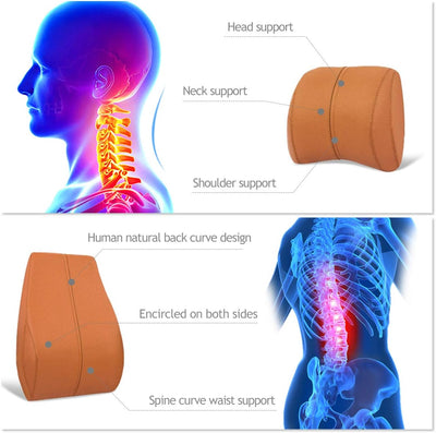 Ergocar Memory-Schaum Nackenkissen & Lendenkissen PU-Leder Rückenstützkissen Zur Rückenentlastung fü