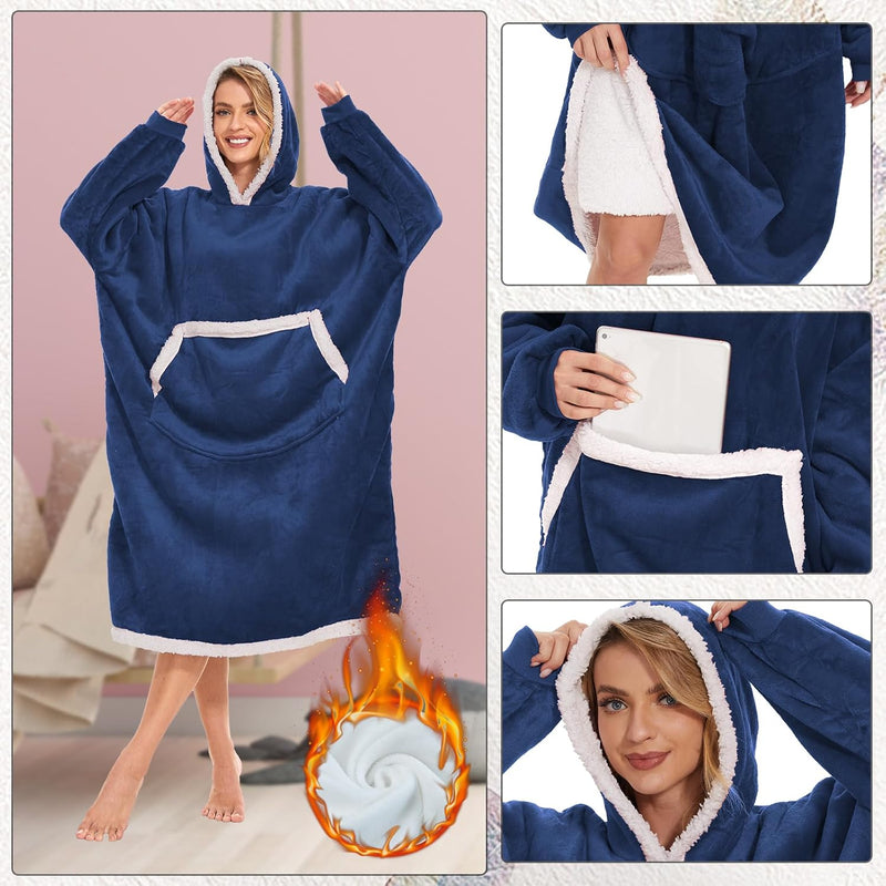 JEFFEL Hoodie Decke mit Ärmeln,Hoodie Decke Pullover Damen übergrosse, Flauschig Hoodie Sweatshirt,