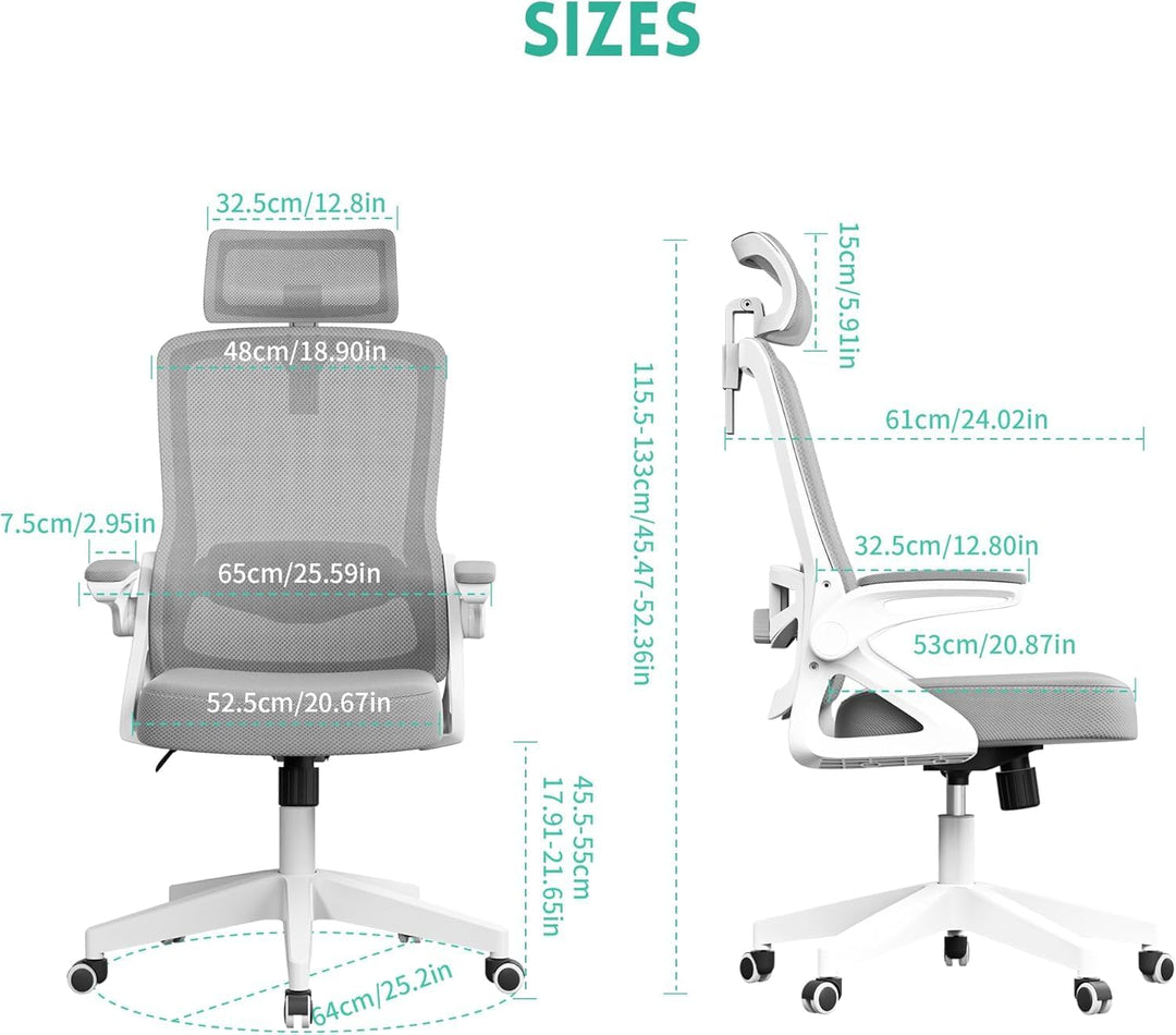 Bürostuhl Ergonomisch, S-förmiger Schreibtischstuhl mit Verstellbaren Armlehnen, Ergonomischer Büros