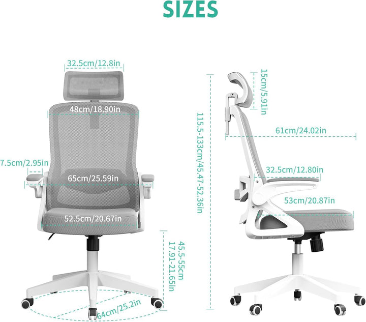 Bürostuhl Ergonomisch, S-förmiger Schreibtischstuhl mit Verstellbaren Armlehnen, Ergonomischer Büros