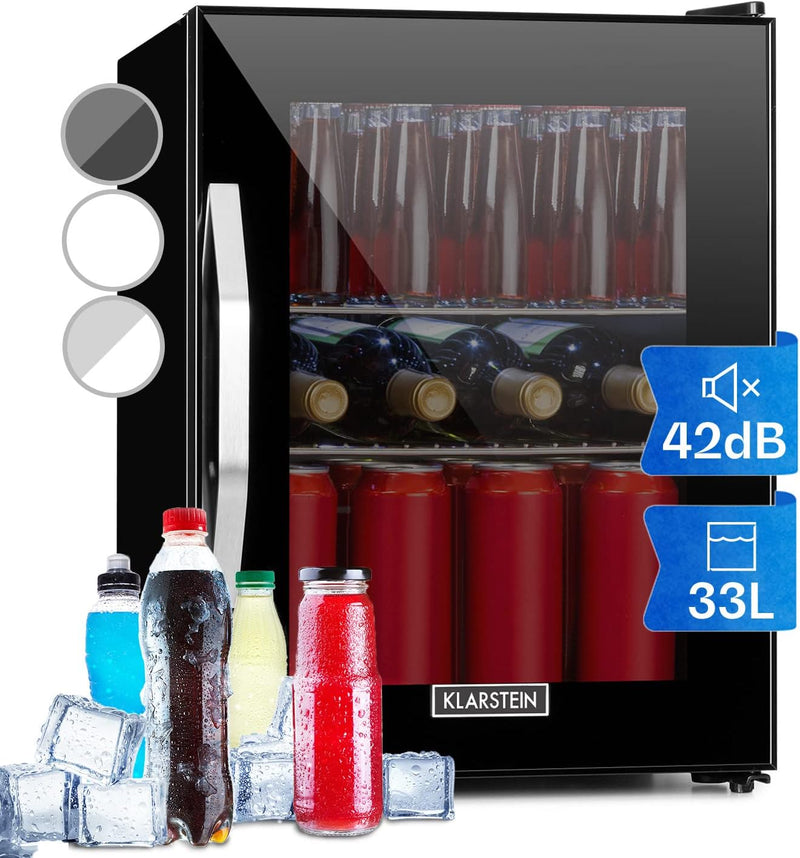 Klarstein Getränkekühlschrank, Kühlschrank Klein mit 2 Ablagen, Minikühlschrank Lautlos für Büro Cam