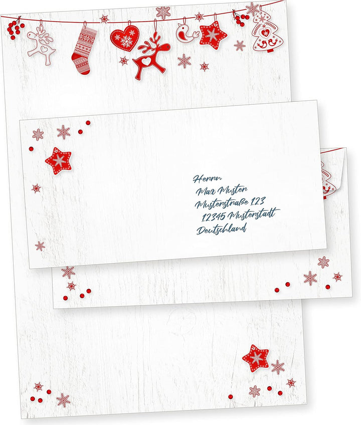 Julfest 100 Sets Weihnachtsbriefpapier mit Umschlag ohne Fenster Weihnachtspapier A4 Briefpapier Wei