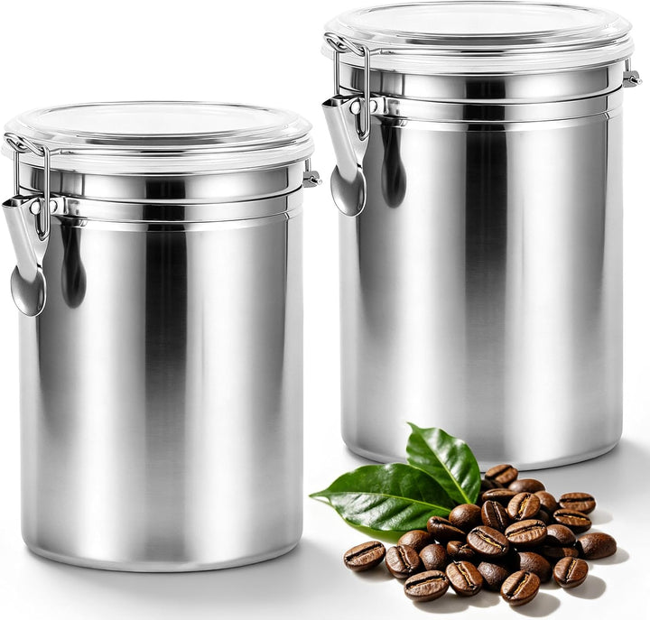 2 Stück Kaffeebohnen Aufbewahrung mit Deckel, 2L Grosse Kapazität Edelstahl Kaffeebohnen Behälter fü