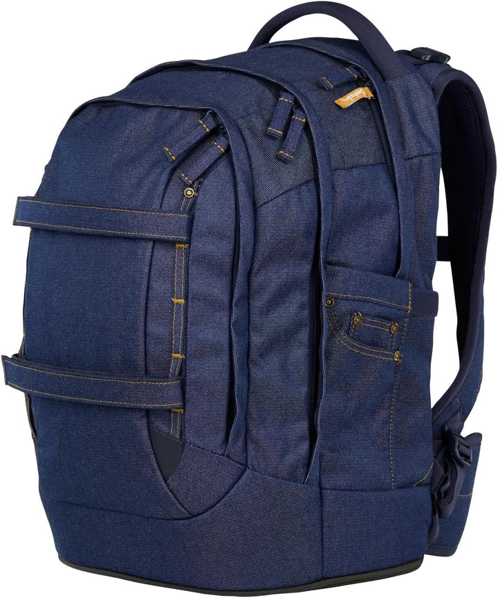 Satch Pack Set Set 3 teilig ab 5. Klasse ergonomisch 30L Stauraum mit Schlamperbox Sportbeutel Denim