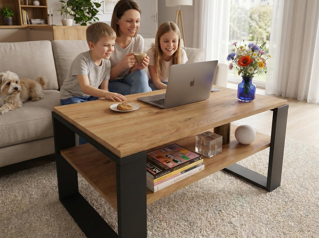 Couchtisch 91×51 cm – Wohnzimmertisch aus Holzwerkstoff, Stabiler & moderner Kaffeetisch mit zusätzl