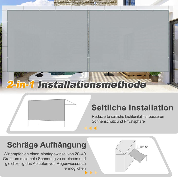 LOVE STORY Sonnenschutzt Sonnensegel,1x2m Rechteckig Schattennetz mit Ösen, Wasserdichter Polyester