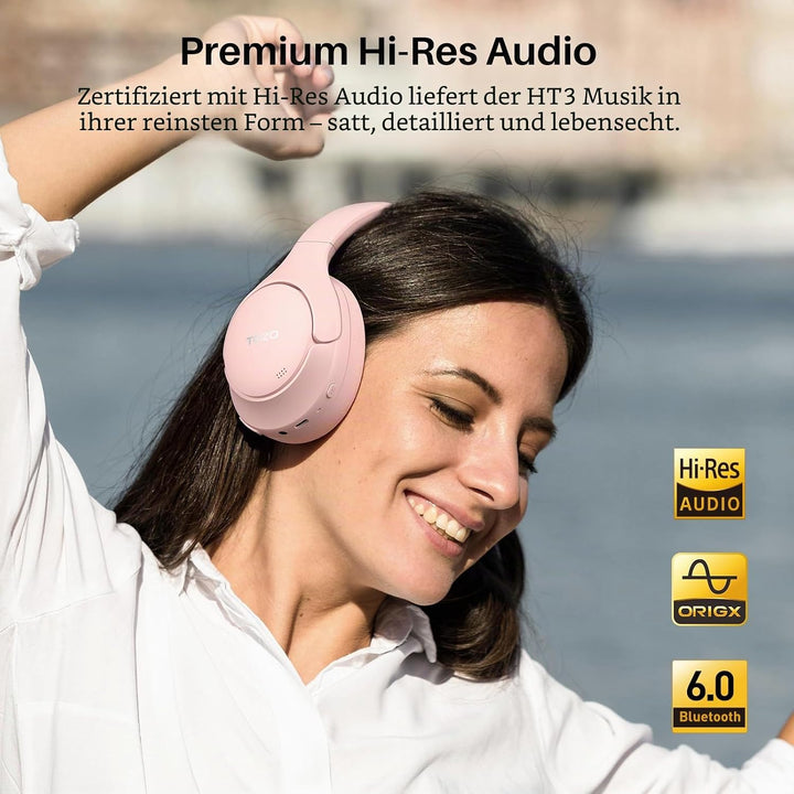 TOZO HT3 Adaptive Hybrid-Kopfhörer mit aktiver Geräuschunterdrückung, kabellos, Rosa Over Ear Kopfhö