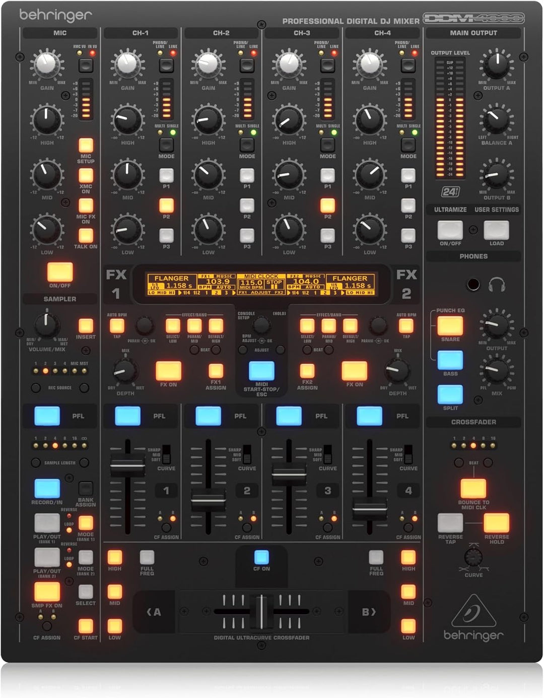 Behringer DIGITAL PRO MIXER DDM4000 Ultimativer 5-Kanal-Digital-DJ-Mixer mit Sampler, 4 FX-Sektionen