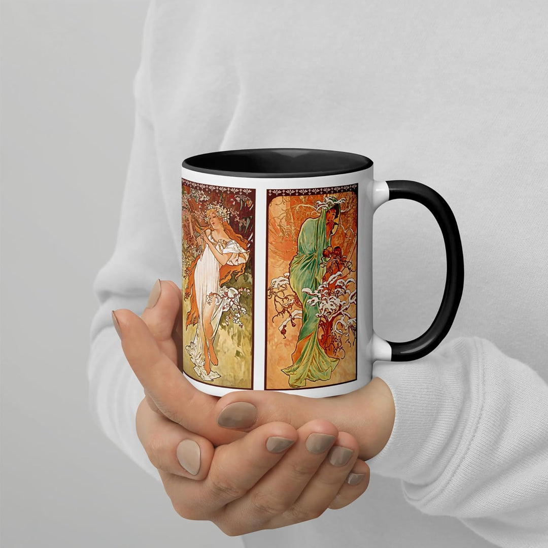Tasse Alphonse Mucha Jugendstil Jahreszeiten Kunstwerk Gemälde Tasse Tee Kaffee Winter Frühling Somm