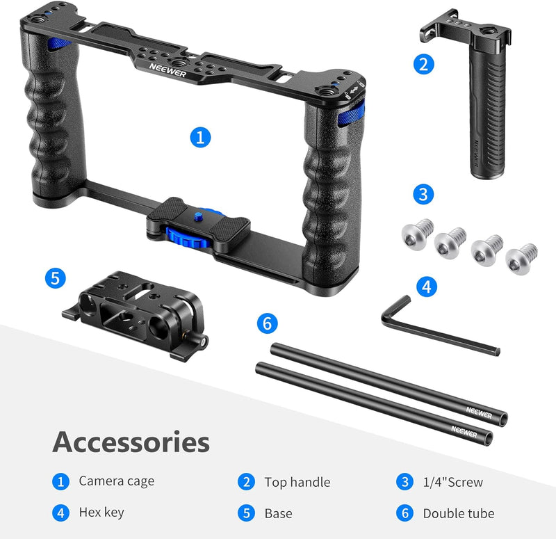 NEEWER Montageset für Videokamera, Aluminiumlegierung, mit Zwei oberen Griffen, 15 mm, kompatibel mi