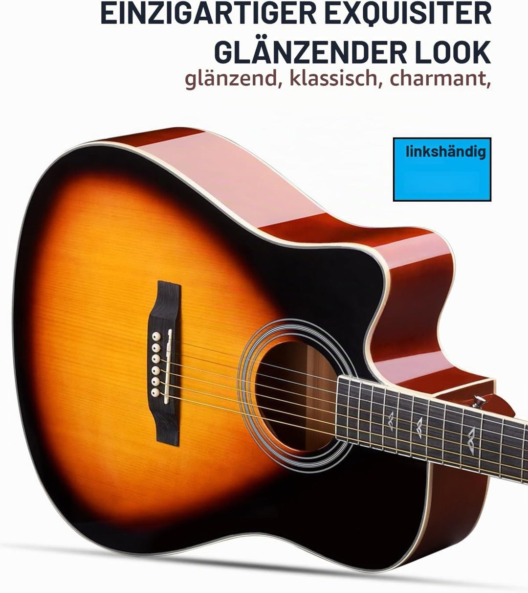 Winzz 4/4 Elektro-Akustische Gitarre, Linkshänder Westerngitarre Set Erwachsene Anfänger, Akustikgit