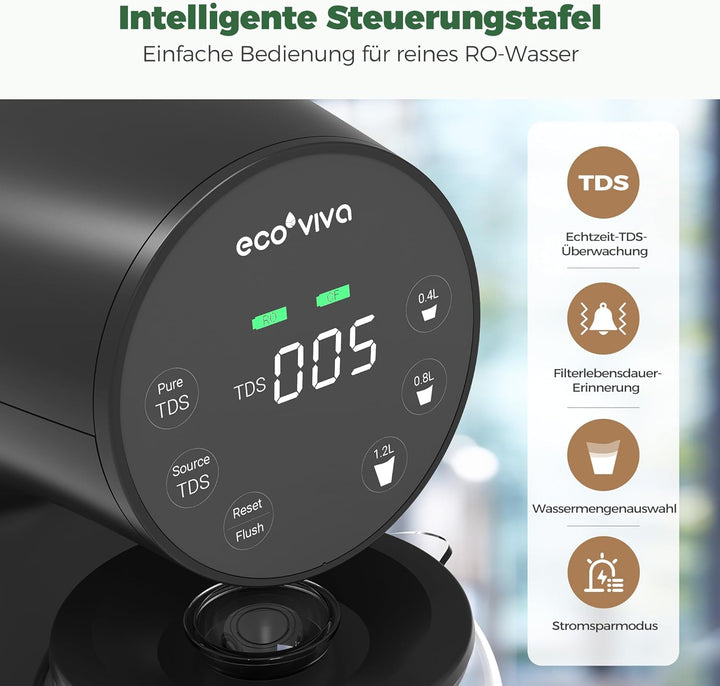 Ecoviva Auftisch Umkehrosmoseanlage Wasserfilter, Mobile Osmoseanlage Trinkwasser Umkehrosmose Filte