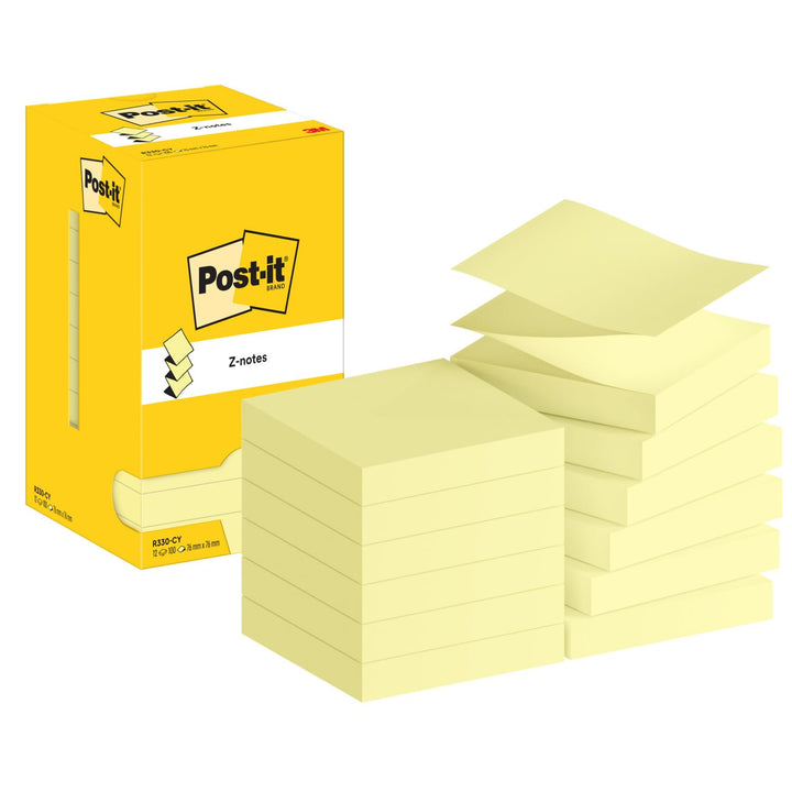 Post-it Sticky Z-Notes, Gelb, Block à 100 Blatt , 12 Blöcke, 76 mm x 76 mm - Für Notizen, To-Do-List