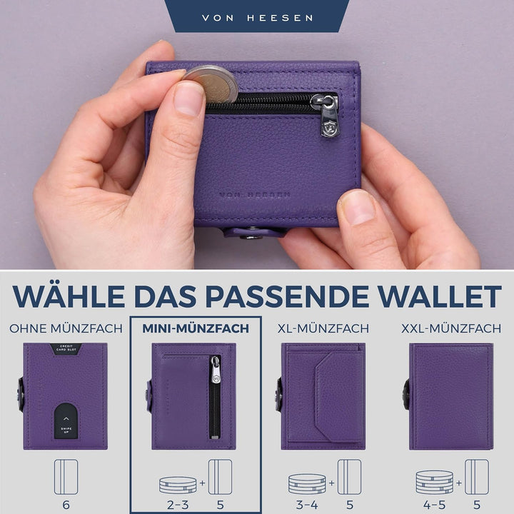 VON HEESEN Slim Wallet mit Münzfach &amp; RFID Schutz - Leder Geldbörse Herren klein - Mini Geldbeutel D