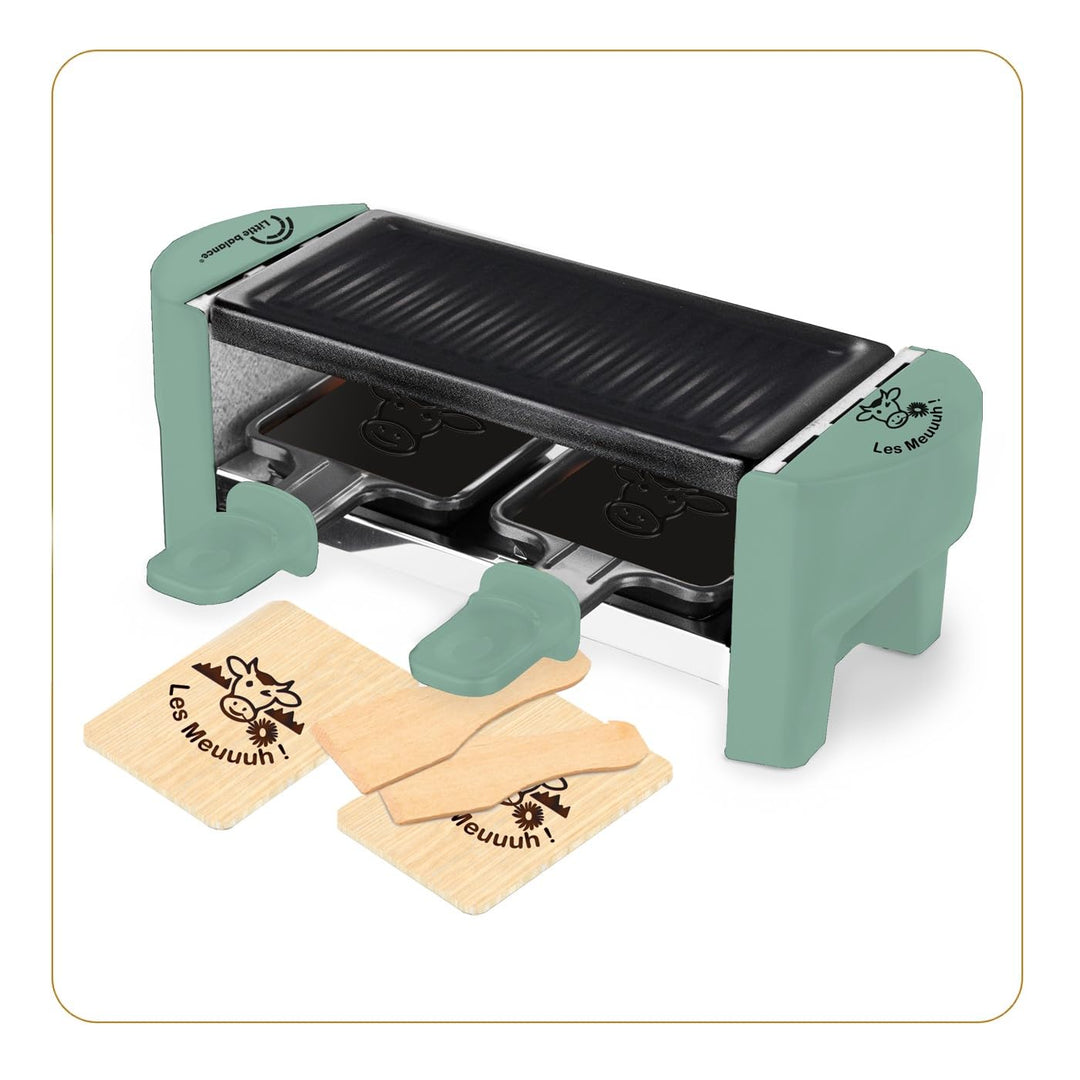 LITTLE BALANCE 8746 Raclette 2 Meuuuh...!, Raclette-Gerät für 1/2 Personen, abnehmbarer Grill, 2 Spa