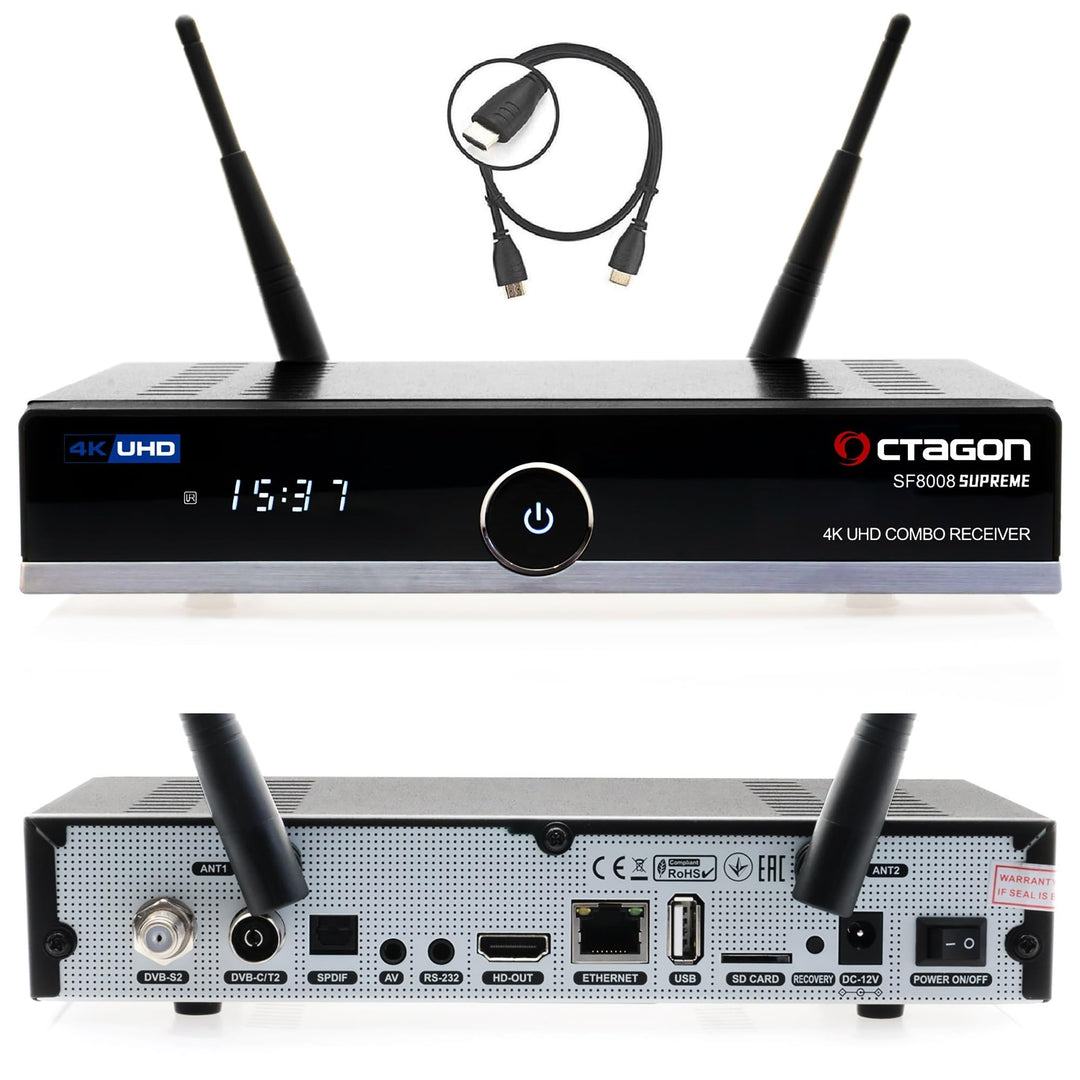 Octagon SF8008 UHD 4K Supreme Combo + 2TB Festplatte INTERN, Sat- Kabel- & DVB-T2 Receiver, E2 Linux