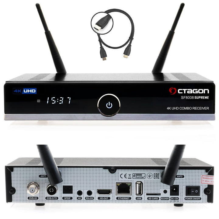 Octagon SF8008 UHD 4K Supreme Combo + 2TB Festplatte INTERN, Sat- Kabel- & DVB-T2 Receiver, E2 Linux