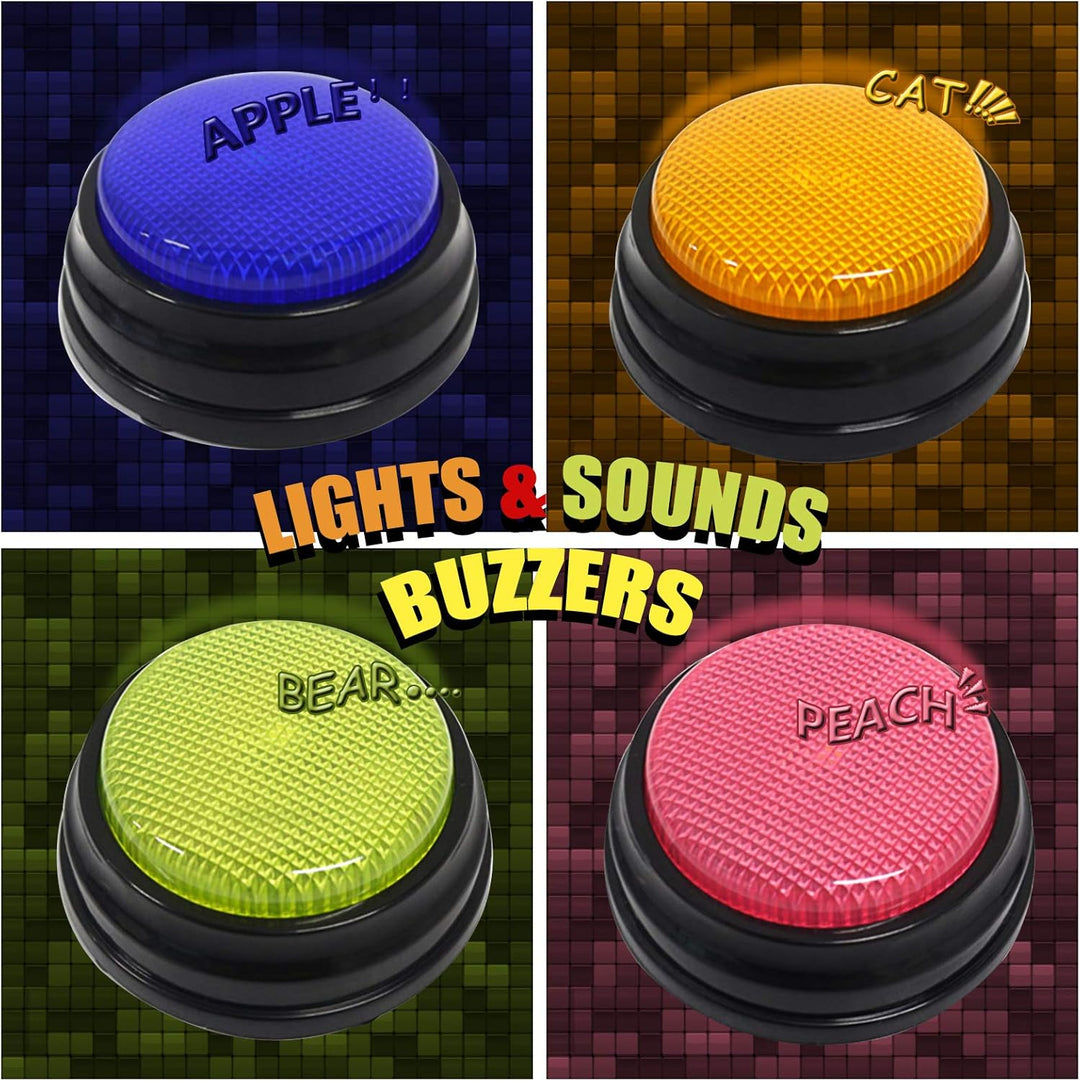 Irishom 4 Stück Buzzer mit Aufnahmefunktion und Licht Sprachaufzeichnung Sound-Taste Interaktives Re