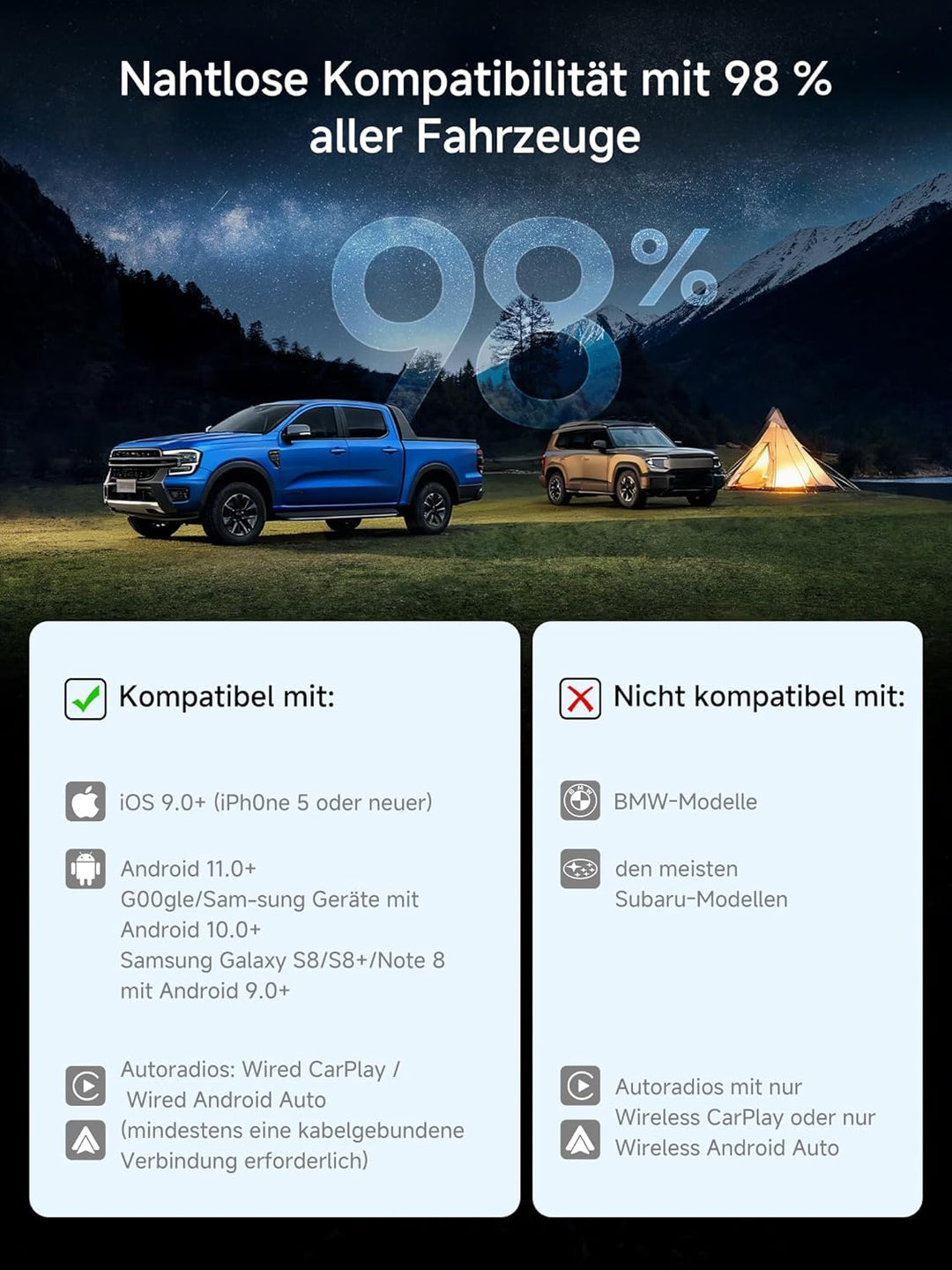 CarPlay Wireless Adapter, Magic AI Box Android Auto mit Dual-WiFi-Stabilität, Kompatibel mit Kabelge