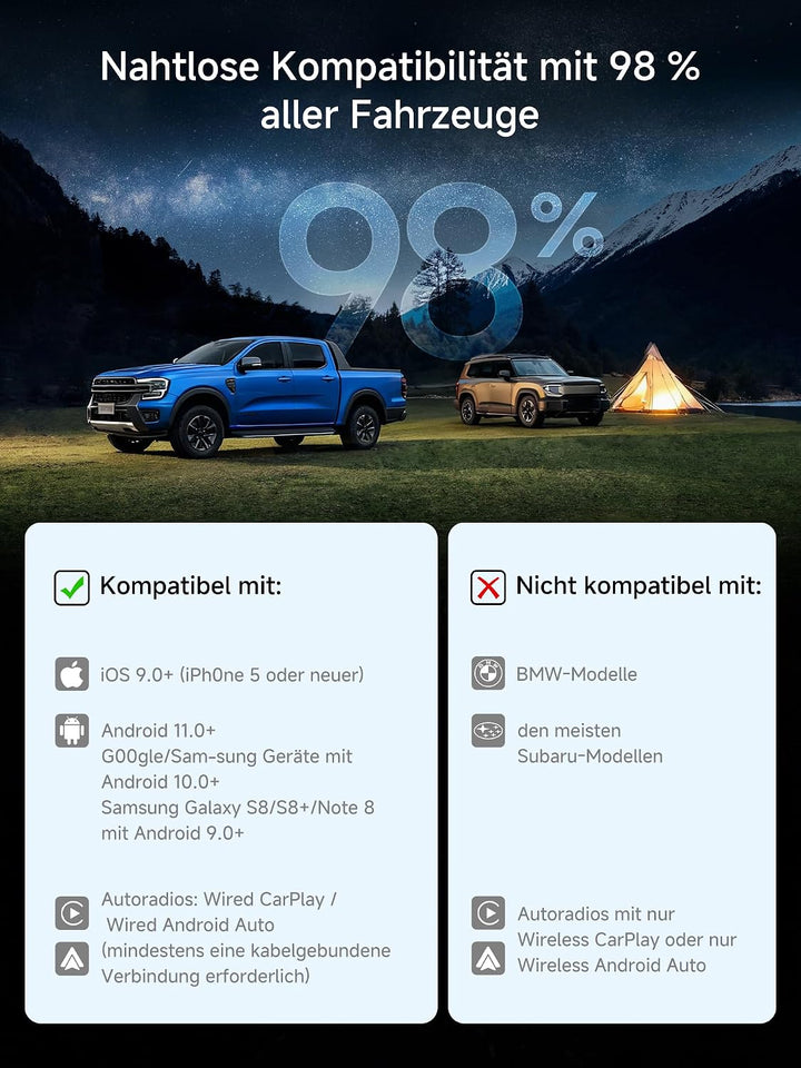 CarPlay Wireless Adapter, Magic AI Box Android Auto mit Dual-WiFi-Stabilität, Kompatibel mit Kabelge