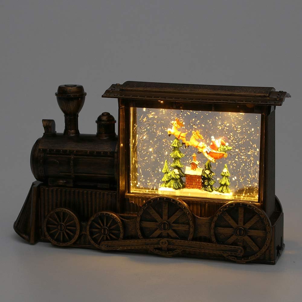 Dekohelden24 (99) LED Zug mit Weihnachtsmann, Glitterwirbel, und Sound. Adapter- und Batteriebetrieb