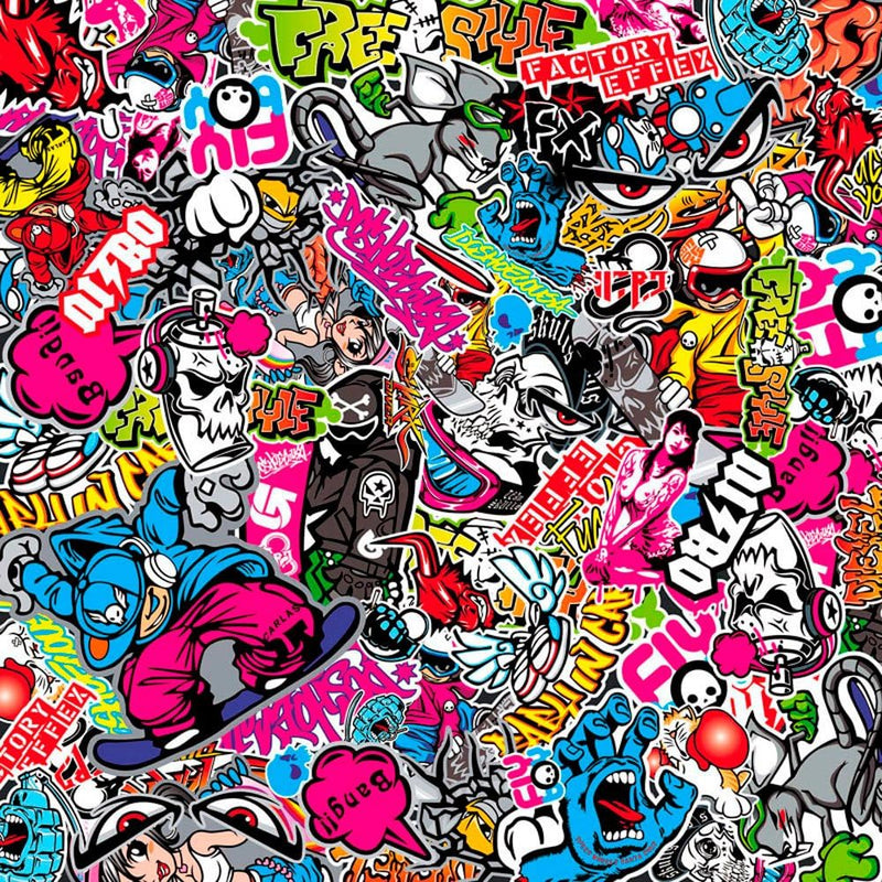 AUTO-STYLE Stickerbomb Folie - Graffiti design 1 - Rolle 60x200cm - Selbstklekend Pop art, Pop art