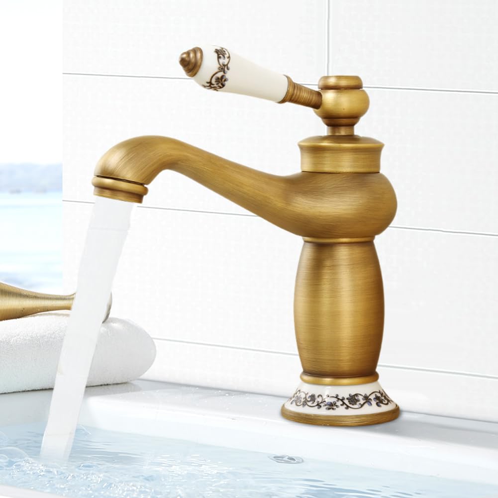Badarmatur mit Anschlussschlauch, Wasserhahn Retro, Einhand-Waschtischbatterie, Waschbecken Armatur,