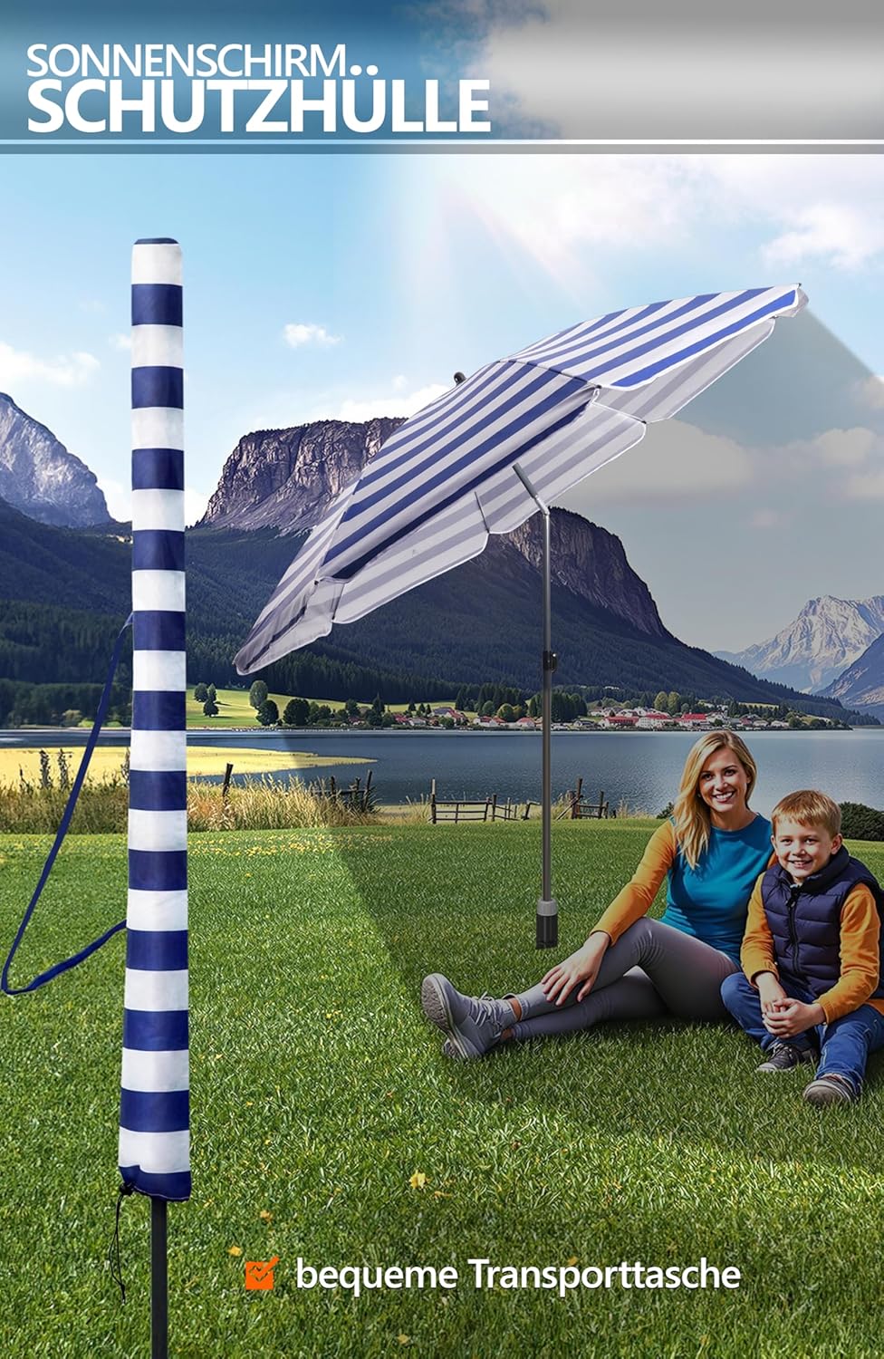 4smile Sonnenschirm Strand SunnyJoy Ø 180 cm, 3er Set - Strandschirm mit UV Schutz 50+, inkl. Sonnen